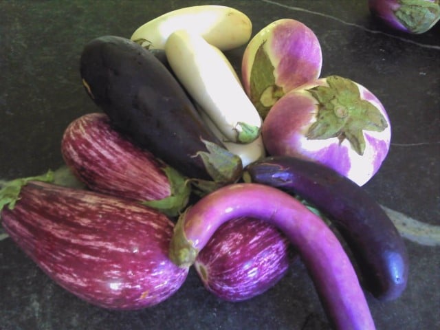Peaches and Eggplants with pastel purple